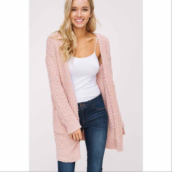 Textured Open Cardigan-BLUSH - Picture 3 of 5